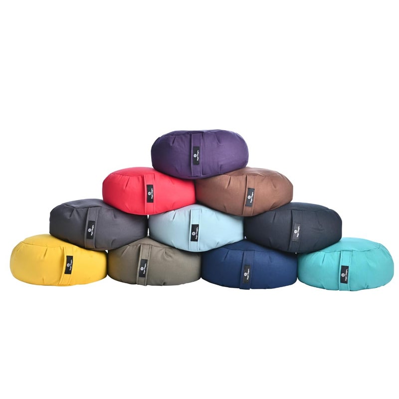 Hugger Mugger Zafu Meditation Cushion - Rain - Support in Cross-Legged Sitting, Buckwheat Filled, Durable Fabric, Convenient Handle, Handmade in USA - Image 4